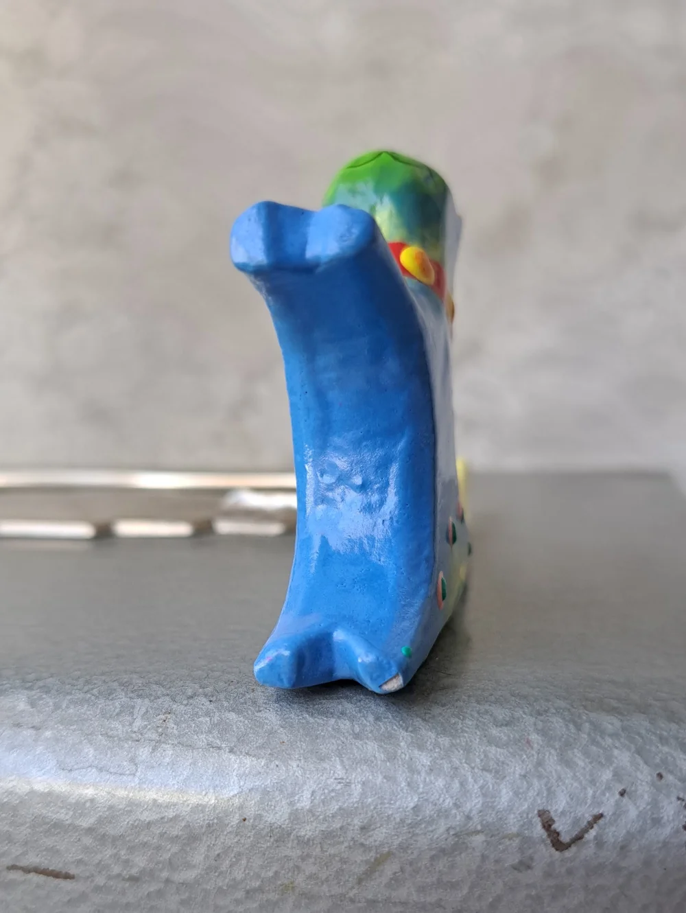 Vtg Hand-Painted Wooden Long Tail Cat Figurine - Colorful Folk Art Ring Holder